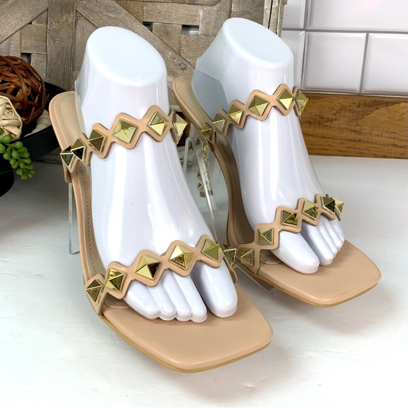 Cape Robbin Zinc Spiked Square Toe Nude High Heels - Picture 5 of 13